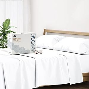 Mayfair Linen 500 Thread Count Cotton Sheet White Queen Sheets Set, 4-Piece Long-Staple Pure Cotton Best Sheets for Bed, Breathable, Soft Silky Sateen Weave Fits Mattress Upto 16'' Deep Pocket