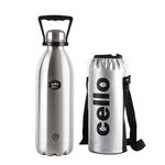 Cello Swift Thermosteel Water Bottle with Thermal Jacket 2200ml, Silver |24 Hours Hot & Cold | Rust & Leak Proof | Ideal for Office, Gym, Home, Kitchen, Hiking, Trekking, Travel Bottle