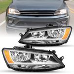 SOCKIR Halogen Headlight Assembly Fit for 2011-2018 VW Jetta Replacement OE Headlamp Passenger and Driver Side Chrome Housing with Amber Reflector