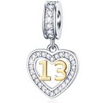 13 Years Old Birthday Charms fit Pandora Style Bracelet, 18K Gold Number 13 Dangle, 925 Sterling Silver 13th Anniversary Heart Necklace Beads with Birthstones, Gifts for Baby Boy/Girl