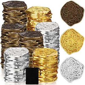 Hanaive 100 Pcs Metal Pirate Coins Gold Silver Bronze Spanish Doubloon Replicas Pirate Treasure Fake Coins for Board Games Treasure Chest Game