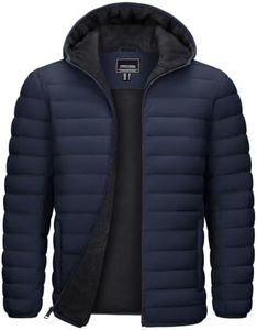 TACVASEN Men's Puffer Coat Hooded Sherpa Lined Winter Warm Down Jacket Lightweight Water-Resistant Windbreaker Outerwear with Hood Navy Blue L