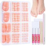 Teenitor 144pcs French Tip Press on Toenails with Nail Glue Set, 6 Sets Toe Nail Press Ons for Women, Fake Toe Nails Press on Toes Nails Glue on, Fake Toenails