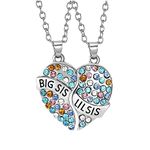 Kefley Big Sis Little Sis Necklace for 2 Matching Sister Necklace for 2 Lil Sister Birthday Gifts from Sister Christmas Gifts from Sister Heart Necklaces for 2 Twin Sister Gifts, Small