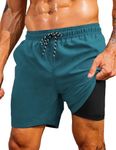 COOFANDY Mens Swim Trunks 5 inch Inseam Quick Dry Board Shorts European Bathing Suits Swimwear with Pockets Blue-Green XL