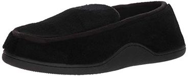 Isotoner Men's Terry Moccasin Slipper with Memory Foam for Indoor/Outdoor Comfort black Size: Medium