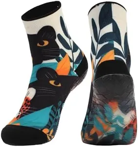 RANDY SUN Ankle Quick-Dry Barefoot Beach Socks with Anti-Slip TPE Sole, Breathable Lightweight Shoes for Sand, Seamless Aqua Socks, Black Leopard Size 27