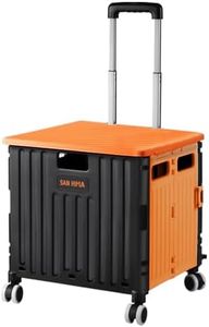 San Hima Foldable Shopping Cart Trolley Cart 70L, Crate on Wheels 360˚ Rotating (Lockable Front) w/Telescopic Handle, Durable Material, Quick Setup, Capacity 70KG, for Camping Shopping