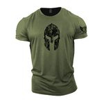 GYMTIER Spartan Forged - Spartan Helmet Hex Camo - Men's Gym T-Shirt Bodybuilding Training Workout Lifting Top Clothing, Green, M