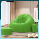 ComfyBean Bag with Beans Filled XXXXL Bean Bag Comfy Originals - Bean Bag with Cushion and Footrest - Official : BeanSofa Range - Comfort Level : Basic - (Matching Cushion Round : Pea-Green)