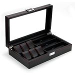 6 Black Leather Watch Box Jewelry Case Valet and 3 Piece Eyeglasses Storage and Sunglass Glasses Display Case Organizer