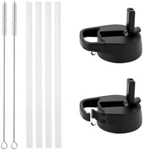 IRON °FLASK Carabiner Straw Lid for Wide Mouth Insulated Sports Water Bottles, Simple BPA Free, 2 Lids, 4 Straws, 2 Cleaning Brushes (Black)