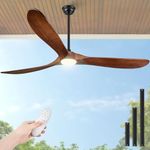 Haipeel 72 Inch Ceiling Fans with Lights, Wood Outdoor Ceiling Fan with Light and Remote Control Propeller Modern Large Ceiling Fans for Patios Gazebo Farmhouse Indoor Quiet High cfm ETL, Dark Walnut