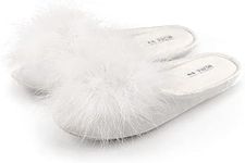 BCTEX COLL Women's Cozy Velvet Memory Foam House Slipper,Ladies Fuzzy Bedroom Slipper Non-slip Sole (5-6, White, numeric_5)