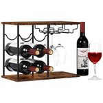 LIANTRAL Wine Racks Countertop, Hold 6 Bottles and 4 Wine Glass Rack Wine Holder, Freestanding Wine Rack for Home, Kitchen, Bar, Wine Cellar, Cabinet