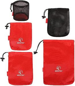 REDCAMP Stuff Sack Set of 5, Lightweight Mesh Nylon Drawstring Storage Bag Pouch for Travelling Hiking Red