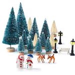KUUQA 31 Pcs Mini Christmas Trees Model Snow Frost Trees Bottle Brush Trees Plastic Winter Snow Ornaments Tray Trees Template for Christmas Party DIY Home Decor