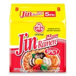 Ottogi Jin Ramen Korean Style Vegetarian Instant Noodles Spicy Flavor 120 grams, Pack of 5, The Product of Korea