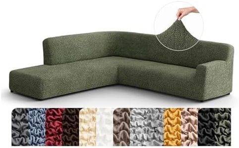 PAULATO BY GA.I.CO. Stretch Sectional Sofa Slipcovers 1-Piece Non-Slip – Elastic L Shape Couch Cover – Soft Furniture Protector Washable – Moss Green (Left-Facing Bumper 120"-195" Wide)