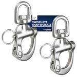 Five Oceans 5" Swivel Eye Snap Shackle Quick Release Bail Rigging for Sailing Boat, 2-Pack 316 Marine-Grade Stainless Steel Clip Carabiner Hook - FO445-M2