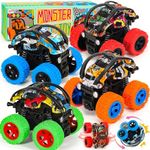 SevenQ Monster Truck Toys Cars for Boys, 4 Pack Race Cars Party Favors for Kids Push and Go Flip Stunt Pull Back Cars, Toddler Toys Classroom Prizes Christmas Goodie Bag Stuffers Birthday Gifts