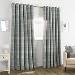 OHS Curtains Eyelet, Woven Check Soft Grey Curtains for Living Room Bedroom Office Modern Decorative Extra Wide Curtains for Winter, 90x90”