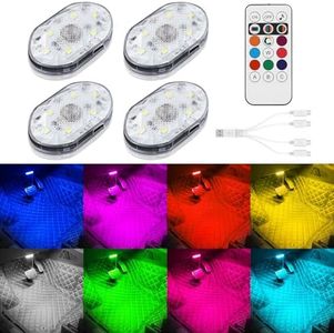 CCBASEBALL 4Pcs Wireless LED Lights for Car with Remote Control, 8 Colors Car LED Lights Interior, Rechargeable Car Ambient Lighting Kit Interior Car Night Lights for Car Decor