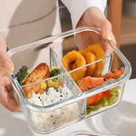 RAAHA 4-Compartment Glass Lunch Box with Air Vent Lid – Leakproof Food Storage Container for Office, School, and Travel (1000ML, Pack of 1)