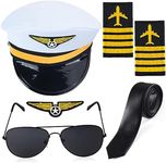 Beelittle Airline Pilot Captain Costume Kit Pilot Dress up Accessory Set with Aviator Sunglasses (White)