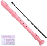 Soprano Recorder Instrument German Style C Key 8 Holes, Recorder Instrument for Beginners School Student with Cleaning Rod, Fingering Chart (Pink)