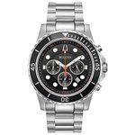 Bulova Men's Classic Sport 6-Hand Chronograph Quartz Watch, Calendar Date, Luminous Hands and Markers, 100M Water Resistant, 44mm, Stainless/Black Dial, Classic