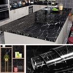 Livelynine 60CM Wide Black Marble Contact Paper for Countertops Waterproof Peel and Stick Marble Wallpaper Black and White Kitchen Countertop Adhesive Covering Table Desk Cover Bathroom Vinyl Wrap