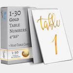 Merry Expressions Gold Wedding Table Numbers 1-30, Wedding Decorations for Reception - 4x6 inch Double Sided