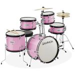 Gammon 5-Piece Junior Starter Drum Kit with Cymbals, Hardware, Sticks, & Throne - Pink