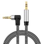 Morelecs Right Angle Aux Cable, 3.5mm Auxiliary Audio Cable 6ft Nylon Braided Male to Male AUX Cord Compatible for Headphones, iPods, iPhones, iPads, Home/Car Stereos and More (Grey)