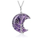 CrystalTears Amethyst Crystal Moon Necklace Tree of Life Wire Wrapped Natural Healing Quartz Crystal Stone Necklace Gemstone Jewellry Crystal Mothers Day Gifts for Mum Women Her Wife