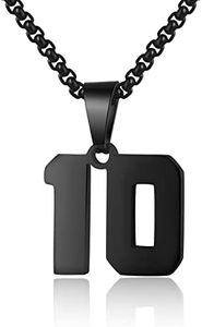 Number Necklace for Boy Black Athletes Number Stainless Steel Chain 00-99 Number Charm Pendant Personalized Sports Jewelry for Men Basketball Baseball Football(10)