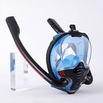 Full Face Snorkel Mask Adult, Dual Tubes Anti Fog and Leak Snorkeling Set, 180°Panoramic View Full Dry Scuba Masks with Detachable Camera Mount for Snorkeling, Swimming and Diving (Blue S/M)