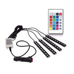 AllExtreme EX09LRC 4X 9 LED Multi-Colour RGB Car Interior Decorative Light Car Under Dash Interior Floor Strip Lightning Kit with Car Charger and Sounds Activated Wireless IR Remote Control (6W)