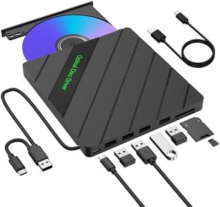 inaepeak 8 in 1 External CD/DVD Drive for Laptop, USB 3.0 Portable External CD Burner Reader Writer with 4 USB Ports/2 TF SD Card Slots/1 USB Type C Port, Disc Drive for Laptop/PC/Mac/Windows/Linux/OS