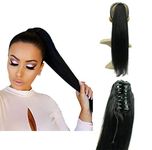 Remeehi 100% Real Human Hair Ponytails Hairpiece Straight Claw Clip Ponytail Hair Extensions 15inch (85g 1# Jet black)