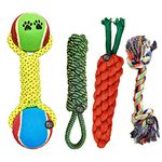 The Pets Company Dog Chew Toys for Puppy Teething & Training (Dummy + 2 Knot + Carrot + Tennis Ball Dumbell), Dog Rope Toy Combo of 4 for Small Dogs & Puppies