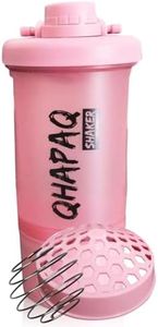 QHAPAQ shaker, coctelera botella mezcladora de proteínas, proteinshake, 500ml con compartimiento para polvos, tapa de rosca, sin BPA, sin fugas, gimnasio, gym, vaso mezclador. (Rosa)