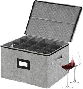 homyfort Wine Glass Storage Box, China Storage Containers with Dividers, Stemware Storage Case Holds 12 Wine Glass or long stem Crystal Glassware with Handles, Hard Shell and Stackable (Grey)