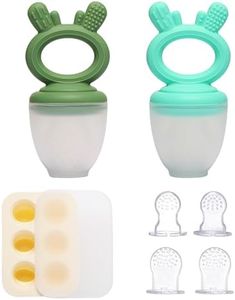 Baby Fruit Food Feeder Pacifier 2 Pack with Mini Freezer Tray, Breastmilk Popsicle Molds for Teething Relief, BPA Free Silicone Mesh Feeder for Safe Infant Self Feeding - Green & Blue