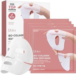 Elvira Bio-Collagen Face Mask - Deep Hydrating Overnight Face Mask, Korean Skincare, Facial Treatments & Masks for Women - Firming and Moisturizing, 4-Pack