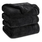 Bedsure Sherpa Fleece Throw Blanket King Size - Thick and Warm, Fluffy Microfiber Solid & Soft Blankets for Bed and Couch, Black, 230x270cm