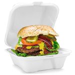 Clearly | 100 x Clamshell Bagasse Takeaway Burger Box 6 Inch - Eco Friendly - Ideal for Takeaway, Food delivery services, Outdoor events, Catering services, Festivals & markets