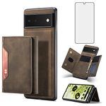 Asuwish Phone Case for Google Pixel 6 Wallet Cover with Tempered Glass Screen Protector and Credit Card Holder Stand Leather Cell Accessories Pixel6 Pixle Six Women Men Coffee
