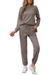 REORIA Womens Long Sleeve Crewneck Solid Color Two Piece Outfit Hoodie Jogger Tracksuit Set Sweatshirt & Sweatpants Grey M